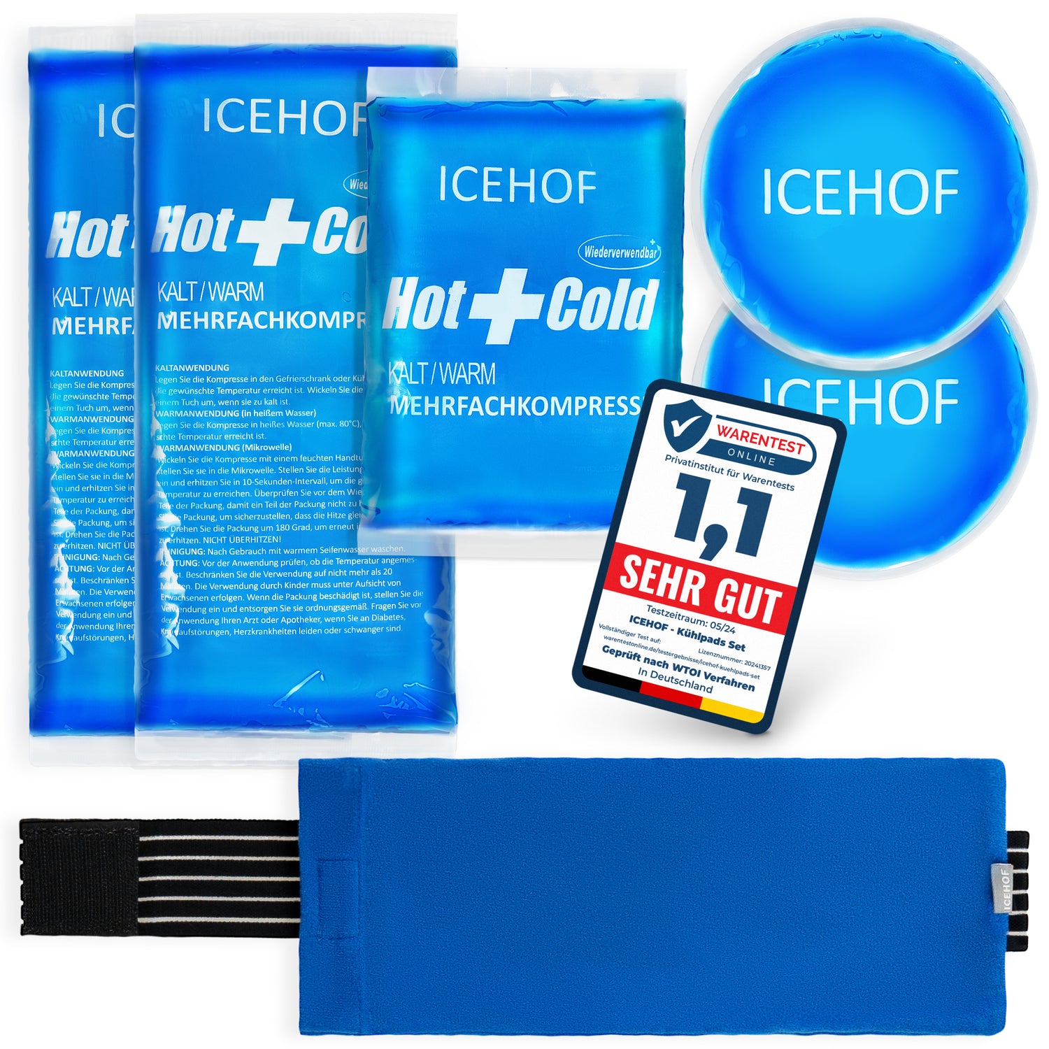 Kühlpads (5er-Set) mit Vlies-Hülle & Klettband