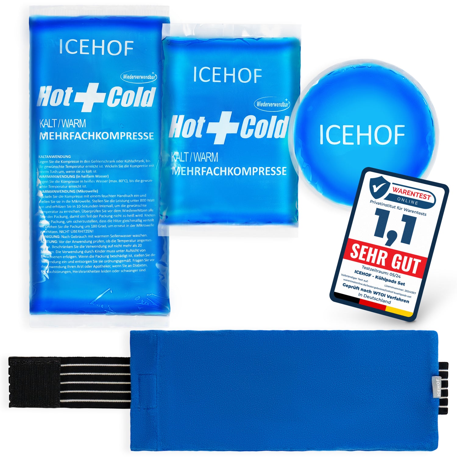 Kühlpads (3er-Set) mit Vlies-Hülle & Klettband