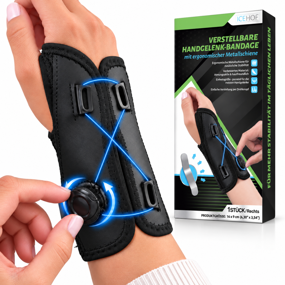 Handgelenkbandage mit Drehknopf & Metallschiene