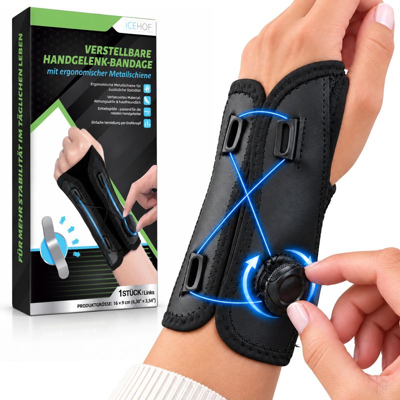 Handgelenkbandage mit Drehknopf & Metallschiene